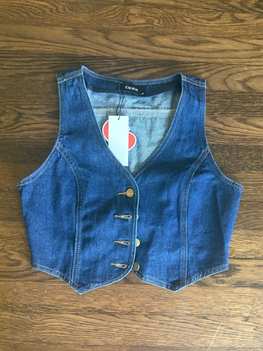 Cider Dark Blue Denim Vest with Gold Buttons